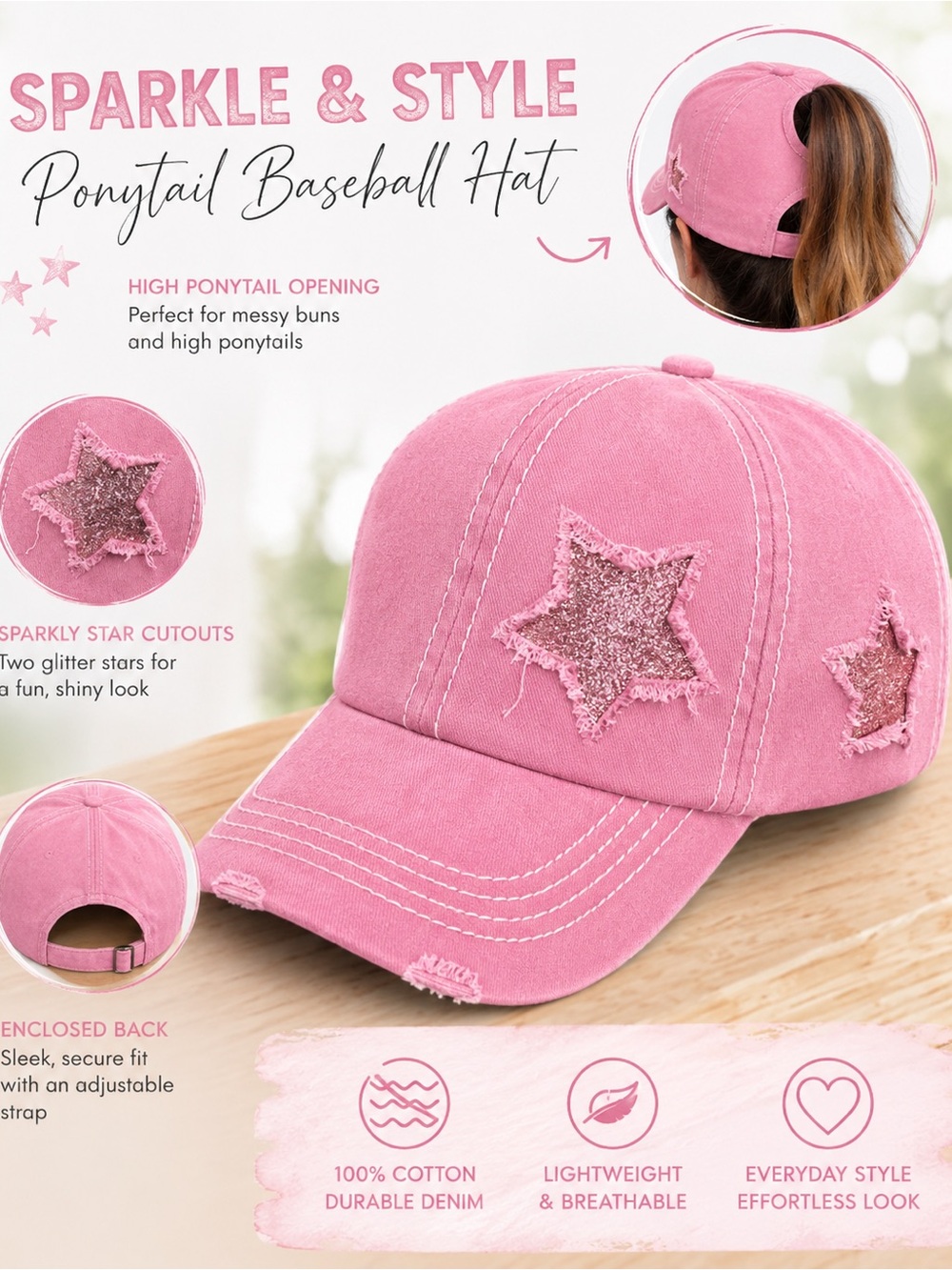Sparkle & Style Pink Ponytail Baseball Hat